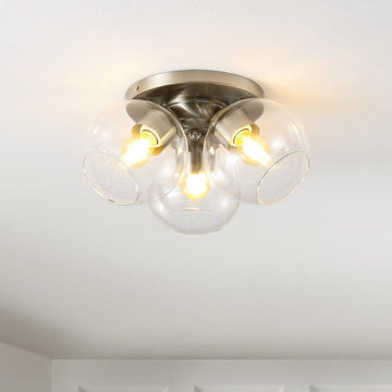 Iris 11.5" Farmhouse Rustic Iron/Glass LED Semi Flush Mount - JONATHAN Y